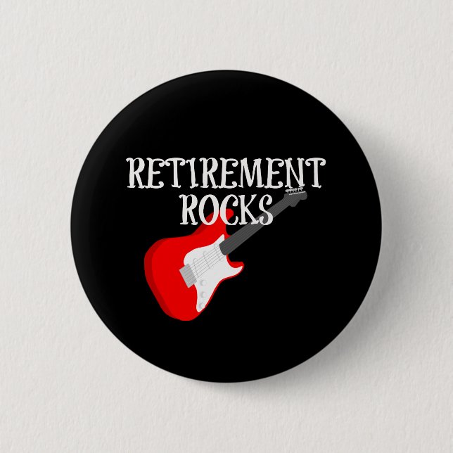 Retirement Rocks, Graphic Design with Guitar 6 Cm Round Badge (Front)