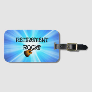 Retirement Rocks, guitar on blue sunburst design Luggage Tag