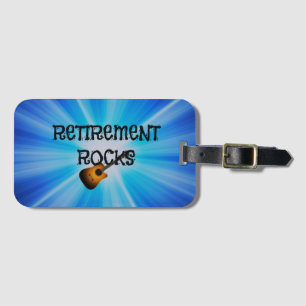 Retirement Rocks, guitar on blue sunburst design Luggage Tag