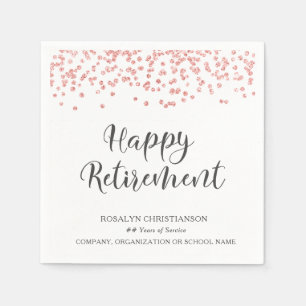 Retirement Rose Gold Glitter Confetti Script Napkin