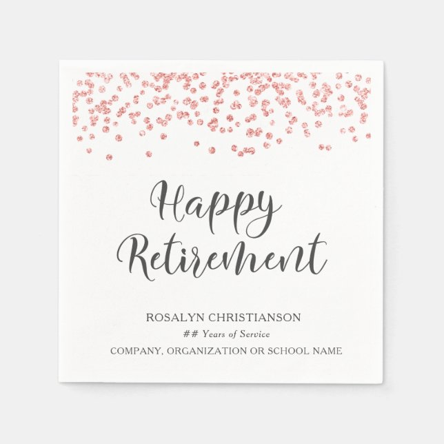 Retirement Rose Gold Glitter Confetti Script Napkin (Front)