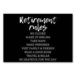 Retirement Rules Sign, Retirement Gift Sign Table Number