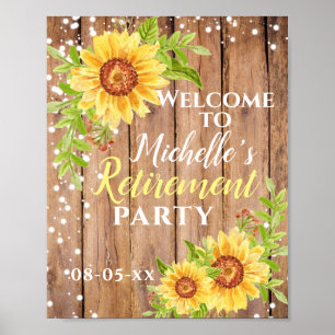Retirement Rustic Floral Sunflower Party Welcome  Poster