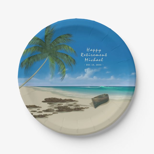 Retirement Sandy Beach Custom Name Paper Plate (Front)