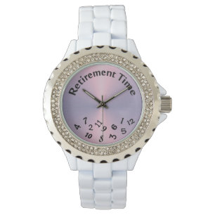 retirement-scrambled numbers on metallic pink watch