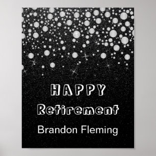 Retirement Silver Confetti Stars on Black Poster