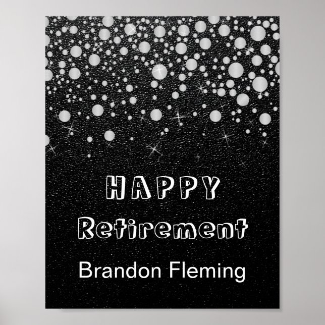 Retirement Silver Confetti Stars on Black  Poster (Front)
