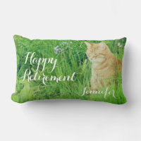 Retirement sleeping ginger cat in a meadow card