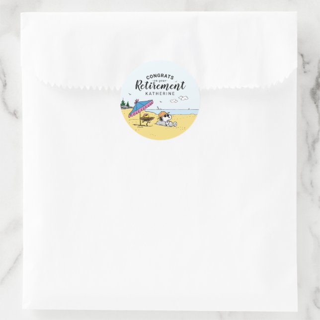 Retirement | Snoopy & Woodstock on the Beach Classic Round Sticker (Bag)