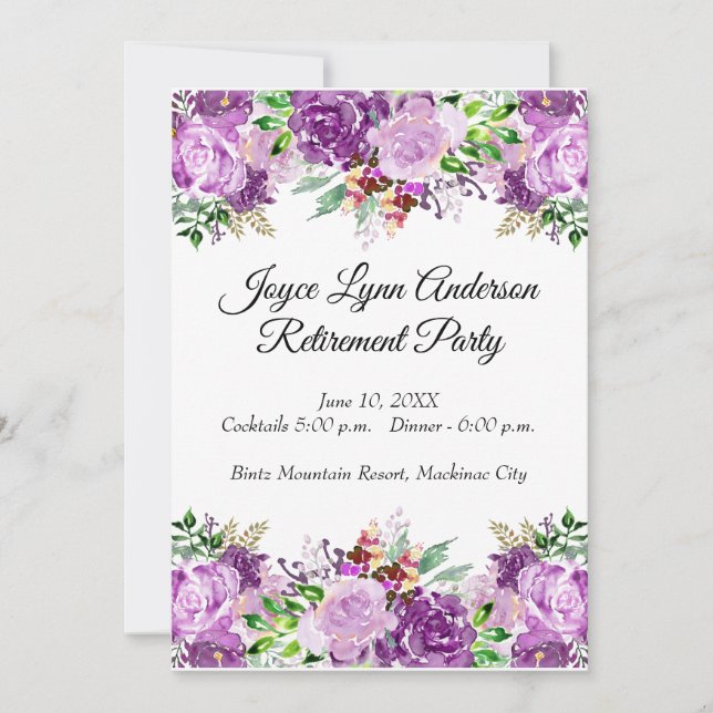 Retirement Table Program Purple Floral Invitation (Front)