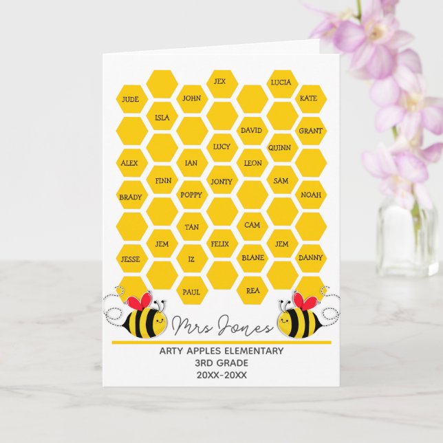 Retirement thank you card kids sign bee hive honey (Orchid)