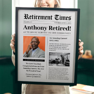 Retirement Times Newspaper Poster for Framed Gift