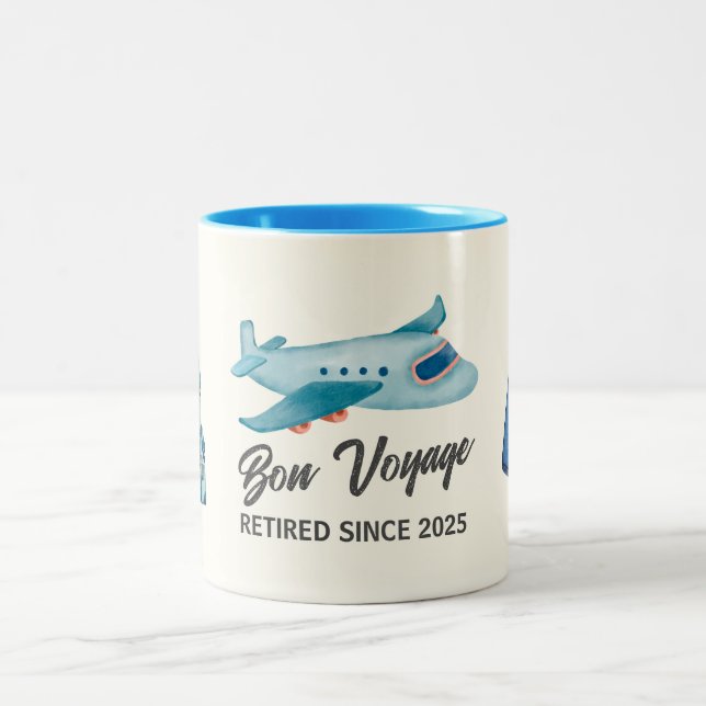 Retirement Travel Adventure Plane Two-Tone Coffee Mug (Center)