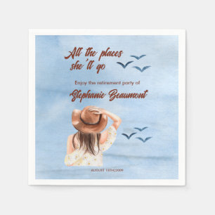retirement travel all the places woman watercolor napkin