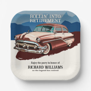 Retirement Travel Retro Classic Car Theme  Paper Plate