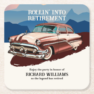 Retirement Travel Retro Classic Car Theme  Square Paper Coaster