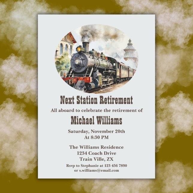 Retirement Travel Rolling Party Train Next Station Invitation (Creator Uploaded)
