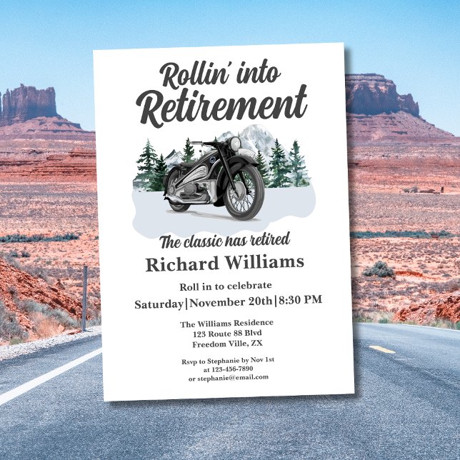 Retirement Travel Theme Classic Motorbike Rolling Invitation (Creator Uploaded)