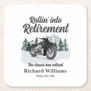 Retirement Travel Theme Classic Motorbike Rolling Square Paper Coaster