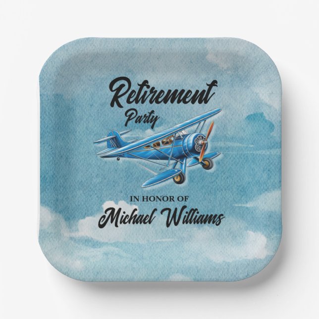 Retirement Travel Themed Party Plane Vintage Paper Plate (Front)