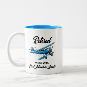 Retirement Travel Themed Party Plane Vintage Two-Tone Coffee Mug
