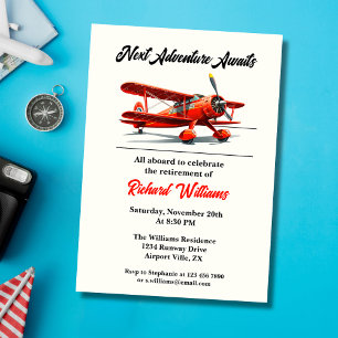Retirement Travel Themed Party Red Plane Vintage Invitation