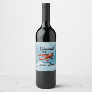 Retirement Travel Themed Party Red Plane Vintage Wine Label