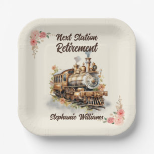 Retirement Travel Themed Party Vintage Train  Paper Plate