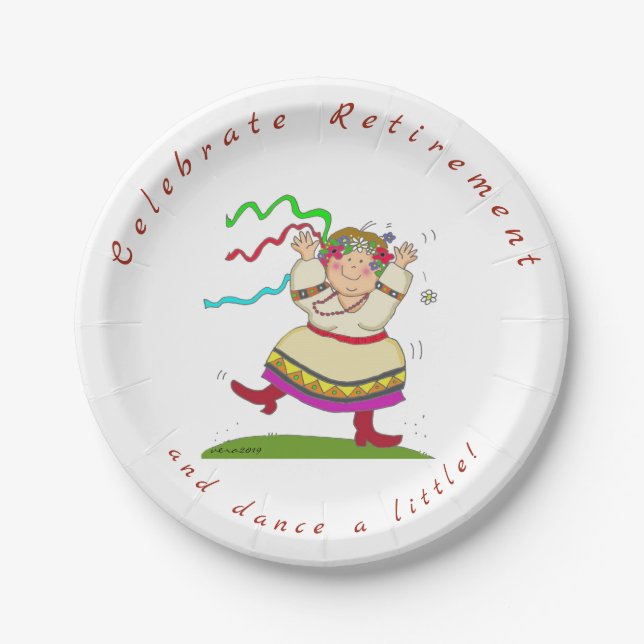 Retirement Ukrainian Folk Art Woman Paper Plate (Front)