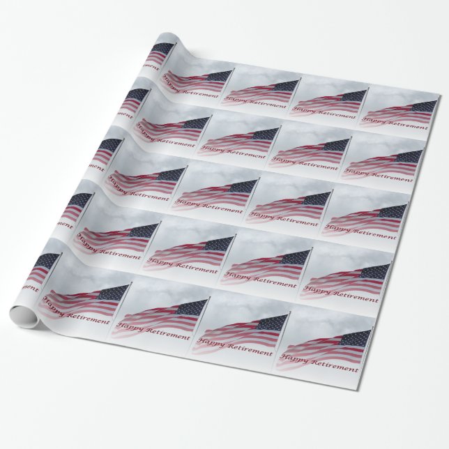 Retirement USA Flag Wrapping Paper (Unrolled)