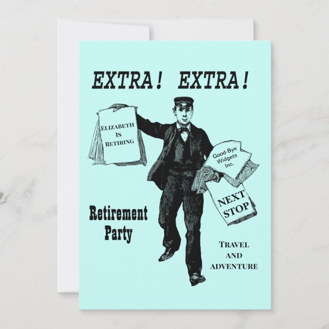 Retirement Vintage Newspaper Man Personalised Invitation (Front)