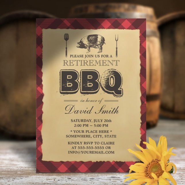 Retirement Vintage Pig Roast BBQ Party Invitation (Creator Uploaded)