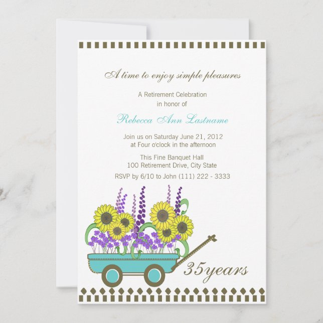 Retirement Wagon Full of Flowers Invitation (Front)