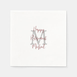 Retirement White Gray Burgundy Name Monogram  Napkin