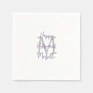 Retirement White Purple Burgundy Name Monogram  Napkin