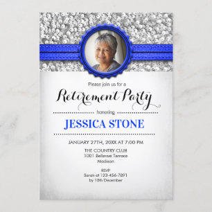 Retirement With Photo - Royal Blue Silver Invitation