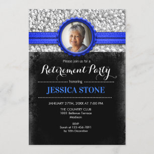 Retirement With Photo - Royal Blue Silver Invitation