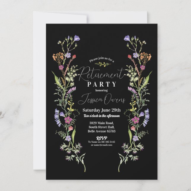 Retirement Womens Wildflowers Floral Ditsy Dark Invitation (Front)