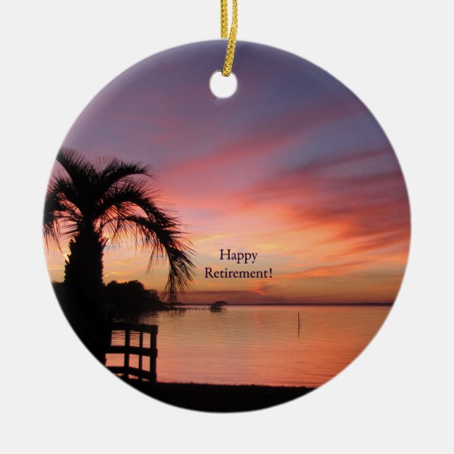 Retirment Florida Sunset Ceramic Tree Decoration (Front)