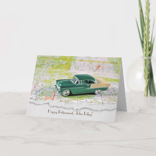 retirment-retro car on road map card (Front)