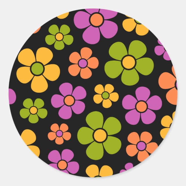 Reto 1960s Style Mid Mod Floral Pattern Classic Round Sticker (Front)