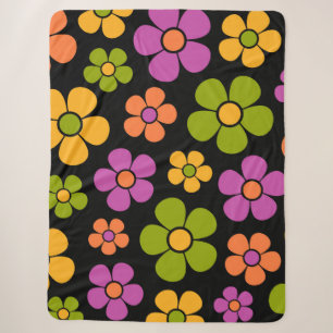 Reto 1960s Style Mid Mod Floral Pattern Sherpa Blanket
