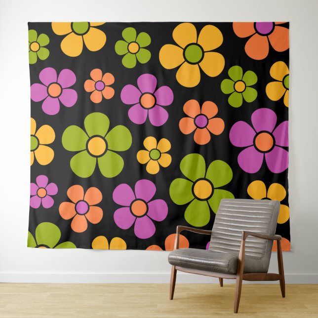 Reto 1960s Style Mid Mod Floral Pattern Tapestry (In Situ (Horizontal))