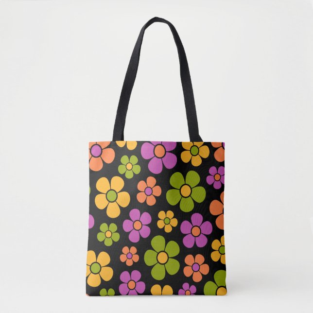 Reto 1960s Style Mid Mod Floral Pattern Tote Bag (Front)