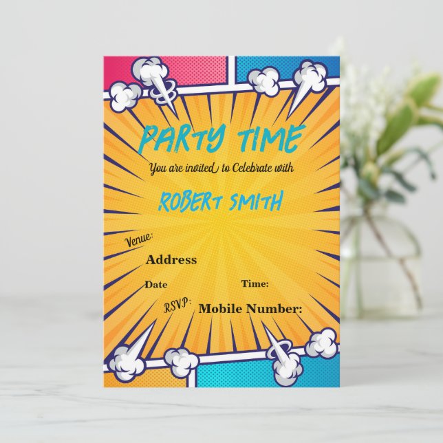 Reto Pop Art Personalized Invitation (Standing Front)