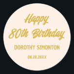 Reto Script 80th Birthday Envelope Seal<br><div class="desc">Retro fonts create a bold envelope gold and blush pink envelope seal. 4 lines of text let you customise your message. The first two lines here say Happy 80th Birthday in a bold retro script. The last two lines are in a simpler san serif. They provide the birthday celebrant's name...</div>