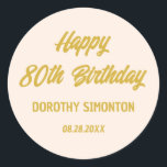 Reto Script 80th Birthday Envelope Seal<br><div class="desc">Retro fonts create a bold envelope gold and blush pink envelope seal. 4 lines of text let you customise your message. The first two lines here say Happy 80th Birthday in a bold retro script. The last two lines are in a simpler san serif. They provide the birthday celebrant's name...</div>
