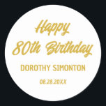 Reto Script 80th Birthday Envelope Seal<br><div class="desc">Retro fonts create a bold envelope gold and white envelope seal. 4 lines of text let you customise your message. The first two lines here say Happy 80th Birthday in a bold retro script. The last two lines are in a simpler san serif. They provide the birthday celebrant's name and...</div>