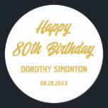 Reto Script 80th Birthday Envelope Seal<br><div class="desc">Retro fonts create a bold envelope gold and white envelope seal. 4 lines of text let you customise your message. The first two lines here say Happy 80th Birthday in a bold retro script. The last two lines are in a simpler san serif. They provide the birthday celebrant's name and...</div>