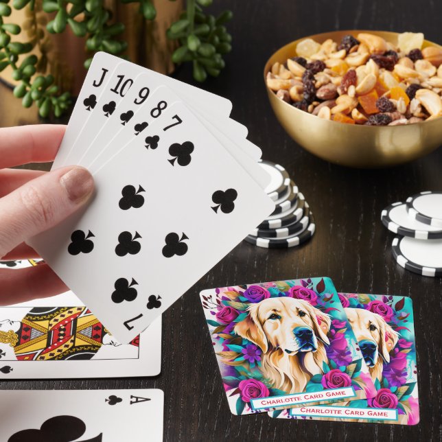 Retriever Floral Monogram Go Fish Game Playing Playing Cards (In Situ)